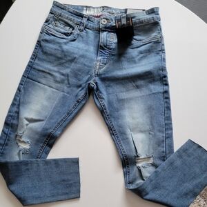 NWT Bauhaus Blue Distressed Men's Jeans, Sz 28x26